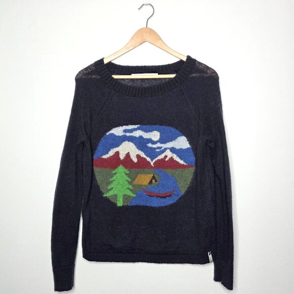 Woolrich Sweaters - Woolrich Scenic Graphic Wool Mohair Blend Knit Sweater Mountain Camp Landscape
